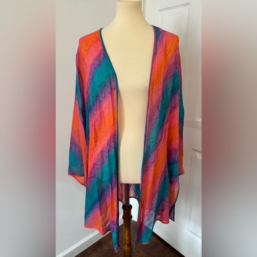 Vintage Aliki Yamani Creations Open Front Silk Kimono Cardigan Colorful Size Med